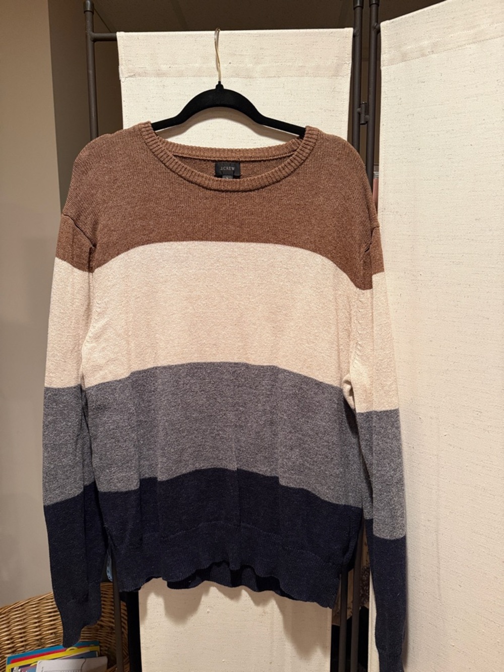 J. Crew Men’s Striped Crewneck Sweater — Brown, Cream, Gray, Navy